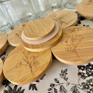 Set of 10 Engraved Bamboo Lids for Oui Jars